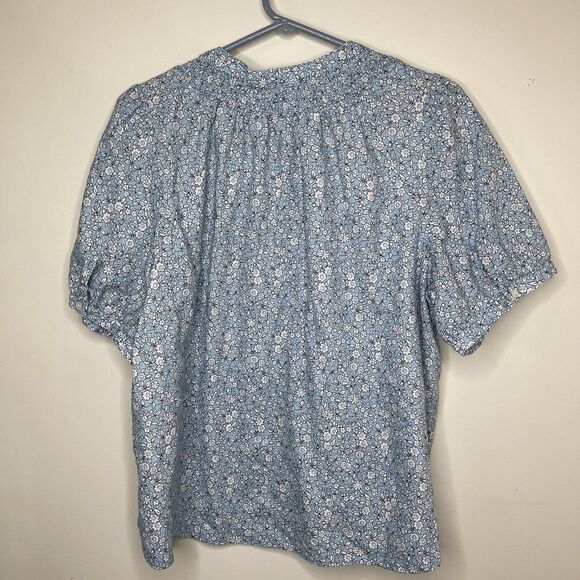J. Crew Factory Blouse Women’s XXL Blue White Floral Print Puff Sleeve Button Up - Picture 4 of 8